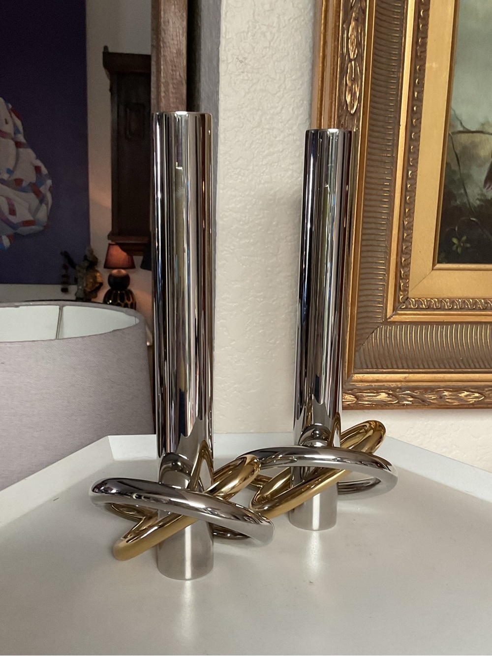 ANNA NEW YORK SET OF 2 RING CANDLEHOLDERS CANDLESTICKS SILVER/GOLD NWOT